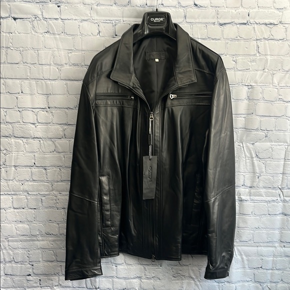 Italian‎ Leather Black Zip Up Mens Jacket Made by CURGÈ size large NWT #6 - Picture 1 of 8